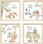 ArtbyHannah 4 Pack Framed Funny Woodland Baby Nursery Wall Art Decor with 10x10 Wood Frames and Cute Safari Animals Prints for Kids Playroom Decoration, Light-Wood