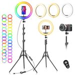 Ring Light with Tripod Stand & Phone Holder - 10 inch Selfie LED Ringlight Dimmable Desktop Lamp 40 Colors RGB Tall Circle Light for Camera Makeup Video YouTube Live Streaming Zoom Meeting