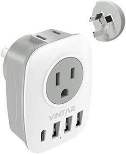 Canada to Australia Plug Adapter, VINTAR Type I Plug Adapter with 1 USB C, 2 American Outlets and 3 USB Ports, 6 in 1 International Power Adapter for US to Australia, New Zealand, China, (Type I)