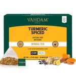 VAHDAM, Turmeric Spice Herbal Tea Bags (30 Count) Caffeine Free, Non GMO, Gluten Free | 100% Pure Herbal Tisane - Savory & Spicy | Individually Wrapped Pyramid Tea Bags | Direct from Source