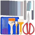 Swpeet 26Pcs Resin Polishing Kit, 6 Grit 320# 800# 1500# 2500# 5000# 7000# Sand Papers, 5 Sizes Resin File, Polishing Blocks, Scissors, Polishing Cloth, Wooden Cleaning Brush for Polishing Resin