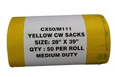 Hanfare CX50/M111 Waste Sack Roll, Medium Duty, 90 L/5 kg, Yellow (Pack of 50)