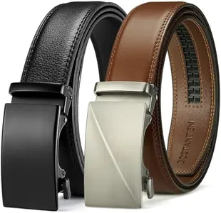 BOSTANTEN Ratchet Leather Belt For Men 2 Pack Dress and Casual with Adjustable Buckle, Trim to Fit