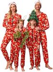 Ekouaer Christmas Matching Family Onesie Pajamas Hoodie One Piece Pajamas Zipper Thermal Sleepwear with Pockets Family Red Reindeer Print XXL