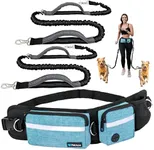 PetAmi Hands Free Dog Leash, Dog Running Leash Belt Bag for Walking, Jogging, Dog Waist Double Zipper Pouch with Poop Bag Dispenser, Dual Padded Handles Reflective Bungee Leash, Double (Turquoise)