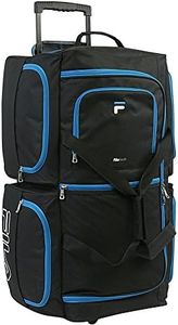 Fila 7-Pocket Large Rolling Duffel Bag, Black/Blue, One Size, 7-pocket Large Rolling Duffel Bag