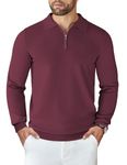 COOFANDY Mens Knit Polo Shirts Casual Long Sleeve Quarter Zip Polo Sweater Classic Golf Shirts, Wine Red, Medium