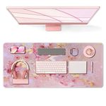 Anyshock Pink Desk Mat, Gaming Mouse Pad Large, XXL Desk Pad (35.4 x 15.7 inches) with Non-Slip Rubber Base, Stitched Edges, Water-Resistant Keyboard Pad for Women, Home, Office Decor (Gold Mable )