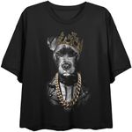 Dog with Leather Jacket & Crown Crew Neck Short Sleeve Women's Black Crop Top-XS