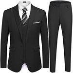 COOFANDY Men's 3 Piece Slim Fit Suit Set One Button Jacket Blazer Vest Pants Set Wedding Formal Prom Tuxedo Suits Black