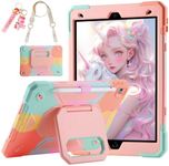 for iPad 9th/ 8th/ 7th Generation Case (iPad 10.2 inch Shockproof Case) with 360 Rotating Grip Magic Stand, Pencil Holder/Keychain/Carrying Shoulder Strap, Case for iPad 10.2 inch (Colourful)