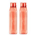 MILTON Prime Water Bottles Pack of 2, 1 Litre Each, Red, Reusable Plastic Fridge Bottle Set, BPA Free and Leak Proof Waterbottles for School, Travel, Work