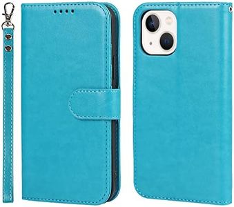 Cavor for iPhone 14 Plus Wallet Case for Women, Flip Folio Kickstand PU Leather Case with Card Holder Wristlet Hand Strap, Stand Protective Cover for iPhone14 Plus 6.7'' Phone Cases-Sky Blue