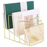 Z PLINRISE Tilted File Sorter, Wire Magazine Rack for Mails, Folders and Books, Desk Paper Storage Organizer for Home and Office, 5 Sections, Gold