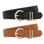 XZQTIVE 2 Pack Women's Leather Belts For Jeans Dresses Pants Fashion Ladies Waist Belt with Gold Buckle