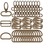 VINFUTUR 60pcs 32mm Metal D Rings for Bags Swivel Snap Hooks Tri-Glide Buckles for Bag Purse Belt Sewing Bag Making Accessories Handbag Hardware (32mm, Bronze)