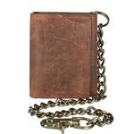 Men's Crazy Horse Leather RFID Trifold Chain Wallet, Brown