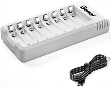 BONAI Caricabatterie per Pile Ricaricabili AA e AAA 8 Slot con Intelligente LED Caricabatterie Ricaricare Batterie Ni-MH Ni-Cd(con Cavo USB)