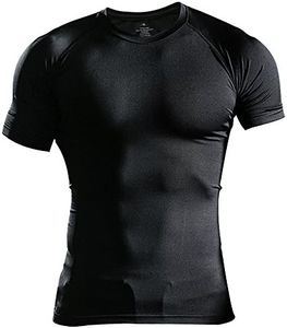 Muscle Alive Uomo Magro Stretto Compressione Livello Base Manica Corta Maglietta Bodybuilding Top Poliestere e Spandex Nero M