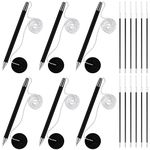 6 Pieces Secure Pen Set with Chain and Pen Holders, and 12 Pieces Blank Ink Refills, Reception Counter Pens with 23-Inch Bead Chain for Bank Office Hotel Lobbies Retail Stores, Black Ink