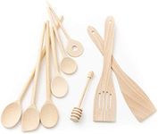 Tuuli Kitchen 9 Piece Wooden Kitchen Utensils Set (6X Cooking Spoon 7-13.8", 1x Honey Dipper, 2X Spatula)