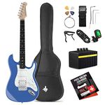 Donner DST-100 39 Inch Electric Guitar Beginner Kit Full-Size Solid Body Package HSS Pick Up with All Accessories Amplifier Online Lesson Bag Digital Tuner Capo Strap Extra String Amp Cable Picks