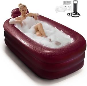 Inflatoast Inflatable Bathtub for Women, with Pillow Headrest - Portable Foldable Freestanding Hot Spa Bath Tub with Cover, Elegant Indoor One-Person Soaking Tub for Self-Care & Relaxation,Burgundy