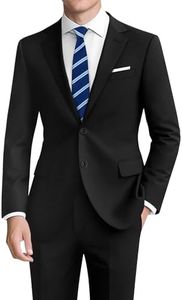 Pacific Perfect Mens Business Suits Classic Fit 2 Piece Slim Fit Black Tuxedo Regular Fit Mens Suit Jacket with Stretch Fabric for Business, Wedding, Prom, Party (Regular, 46R)