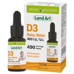 Certified Organic Vitamin D3 Drops - For Baby - 400 IU per drop - 490 servings - Development and maintenance of bones and teeth - GMO free - Gluten free - Made in Canada (13.5 ml)