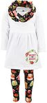 Unique Baby Girls Merry And Bright Scarf Legging Set Christmas Outfit Clothes (4Y, White)