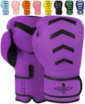 Exxact Sports Knockout Youth Boxing Gloves for Kids (3-15 Years) with Padded Protection and Wrist Support, Durable Engineered Leather Kids Boxing Gloves for Sparring (Purple/Black, 8 OZ)