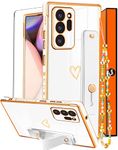 Likiyami (3in1) for Samsung Galaxy Note 20 Ultra Case Heart Women Girls Cute Girly Aesthetic Trendy Luxury Pretty with Loop Phone Cases White and Gold Plating Love Hearts Cover+Screen+Chain -6.9 inch