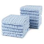 Viviland Baby Muslin Washcloths 12 Pack for Baby's Sensitive Skin, 6-Layer Cotton Bath Towel, Soft Newborn Baby Face Wipes, Great Shower Gift, 12 x 12 inches (Pure Blue)