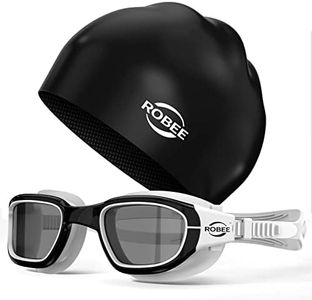 Robee Swim Goggles Silicone Swimming Cap and Carrying Case, Polarized Pool Goggles for Adult Men Women Youth