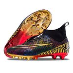 Football Boots Men Cleats Soccer Shoes Professional Spikes Football Competition Shoes Boys' Soccer Shoes Lace Up Training Sneakers Black Gold 3 T 8 UK