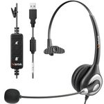 USB Headset with Microphone Noise Cancelling & Audio Controls, Business PC Headsets for Computer Laptop, USB Headphone for Home Office Call Center Skype Zoom Webinar, Clear Chat, Super Light