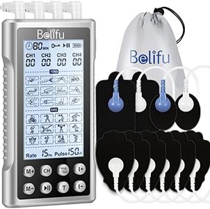 Belifu 4 Independent Channel TENS EMS Unit, 24 Modes,30 Level Intensity Muscle Stimulator Machine, Rechargeable Electric Pulse Massager with 10 Pads&5 Set Leads Wires, for Pain Relief Therapy (Silver)