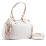 Fit & Fresh Lunch Bag for Women, Insulated Womens Lunch Bag for Work, Stain-Resistant, Lightweight, Large Lunch Box for Women with Lunch Container, Zipper, Copley Lunch Kit, Ivory Feline Fine