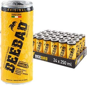 BEEBAD® Energy Drink Naturale con Caffeina, Maca e Ginseng - Pre Workout Ricco di Vitamina B, Pappa Reale, Propoli, Dolcificato con Miele, Senza Glutine - Made in Italy (24 Lattine)