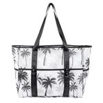 KUAK Mesh Beach Bag, Large Lightweight Mesh Tote Bags with Top Zipper, Inner Waterproof Pocket for Women Family Vacation Pool