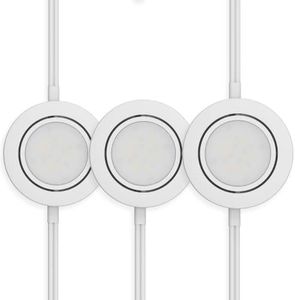 GETINLIGHT 2.75" Wide 2700K Swivel and Dimmable Wired LED Puck Lights Kit, Plug-in or Hardwired Installation, Recessed or Surface Mounted, White Finished, Set of 3, IN-0107-3
