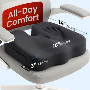 5 STARS UNITED Ergonomic Memory Foam Seat Cushion – Tailbone & Coccyx Support, Black