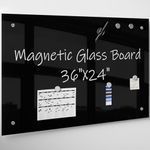 R&G Black Magnetic Glass Whiteboard,36"×24" (3'x 2'),Glass Dry Erase Board,Black Frameless Surface, Includes Board, Magnets, 1 Marker and a Eraser,for Home and Office