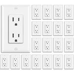 BESTTEN 20 Pack - 15 Amp Decorator Wall Receptacle Outlet, 15A/125V/1875W, Non-Tamper-Resistant, for Residential & Commercial Use, Decorative Wallplate Included, cUL Listed, White