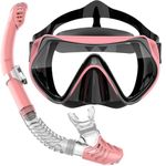 BuyCard Snorkel Set Adults, Dry-Top Snorkeling Gear with Panoramic View Diving Mask, Anti-Fog & Anti-Leak Scuba Diving Mask for Snorkeling Swimming Travel, Snorkeling Kit Diving Packages Pink