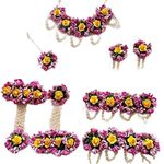 Sanvatsar Flower and Pearl Jewellery Set for Haldi/Mehandi/Engagement/Shadi/Functions for Girls & Women (YellowPinkBajuband)