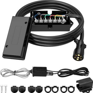 RVGUARD 7 Way 8 Foot Trailer Cord with 7 Gang Junction Box Kit