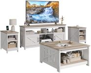 YITAHOME 4-Piece Farmhouse Living Room Table Sets, Includes Grey Wash Coffee Table, TV Stand and 2Pcs Side Table, Coffee Table with Ample Storage for Living Room, Grey Wash