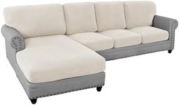 H.VERSAILTEX 2024 New Sectional Couch Covers 8 Pieces Stretch Sofa Covers for Sectional Sofa Set Separate L Shaped Couch Cover for Both Left/Right Couch (Seat and Back: 1 Chaise + 3 Sofa, Ivory)