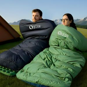 QEZER XXL Down Sleeping Bag – 230x100cm, 1300g, Black, 3-4 Season Lightweight for Adults Camping